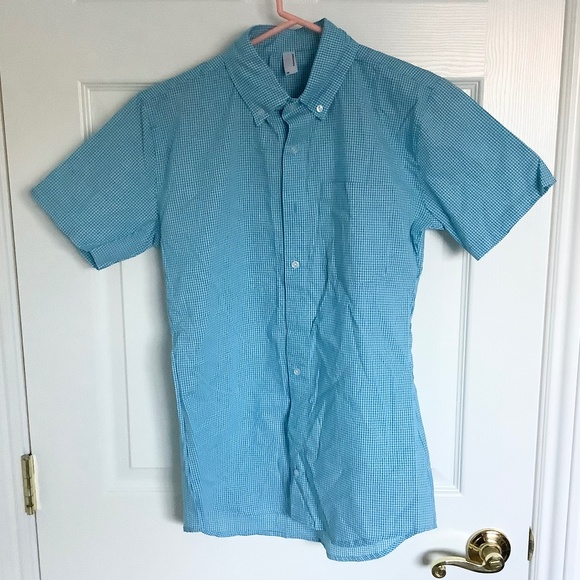 Mens XS-S New American Apparel Short Sleeve Button Lt Blue Shirt Cotton USA Made - Picture 12 of 16